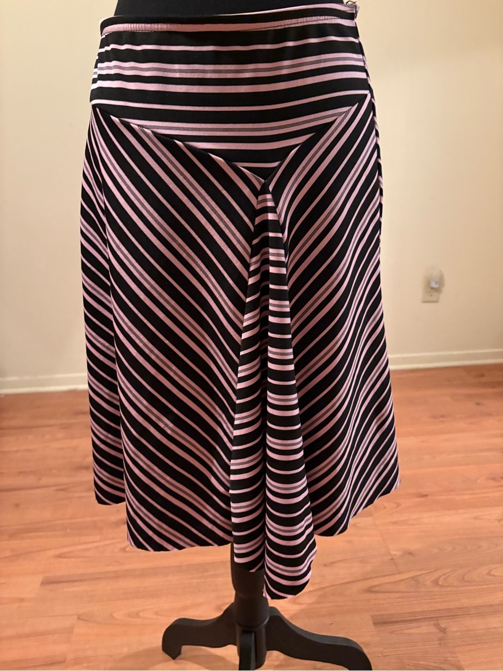 Striped Midi Skirt in Black and Pink – Flattering A-Line Style